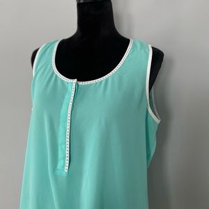 Mint Sheer Sleeveless Blouse with Bedazzled Edging